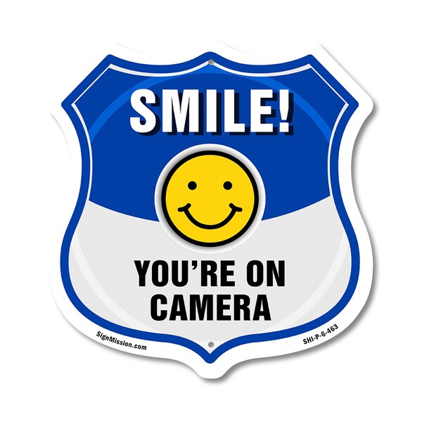 Signmission Smile You're On Camera Shield Sign Smile, 6 Inch X 6 Inch, Plastic Sign SHI-P-6-463 - main