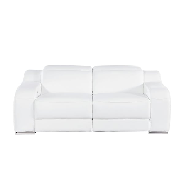 Homeroots 76in White and Silver Italian Leather Power Reclining Loveseat 633747 - main