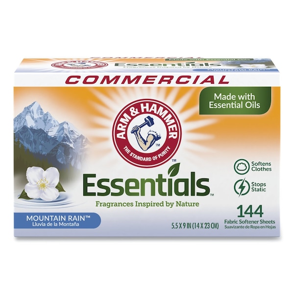 Arm & Hammer Essentials Dryer Sheets, Mountain Rain, 144 Sheets/Box 33200-00102 - main