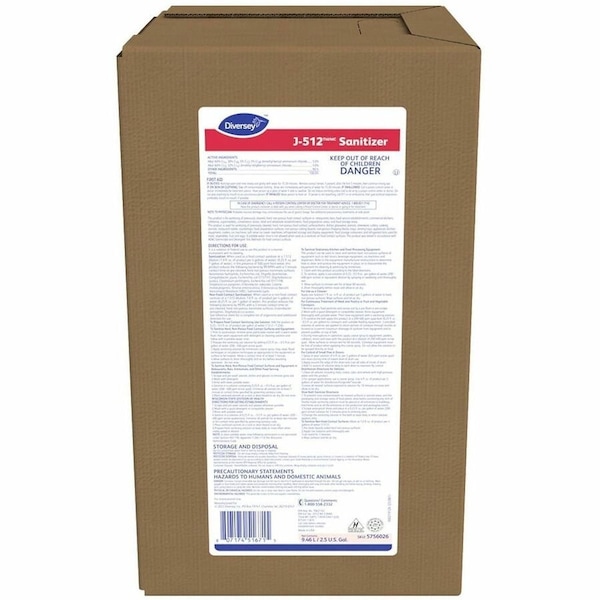 Diversey Sanitizer Concentrate, 2.5 gal. Bottle, Unscented, Red 5756026 - main