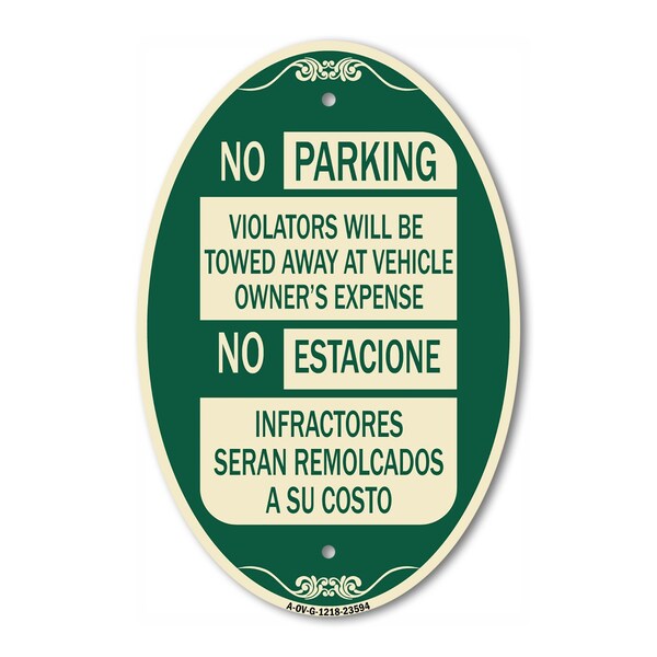 Signmission No Parking Violators Will Be Towed Away at Ve, 12 In X 18 In Architectural, Heavy Gauge Aluminum A-OV-G-1218-23594 - main