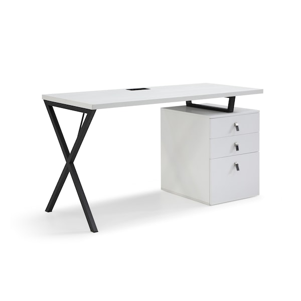 Homeroots 55" White and Black Wood and Metal Writing Desk With Three Drawers 543794 - main