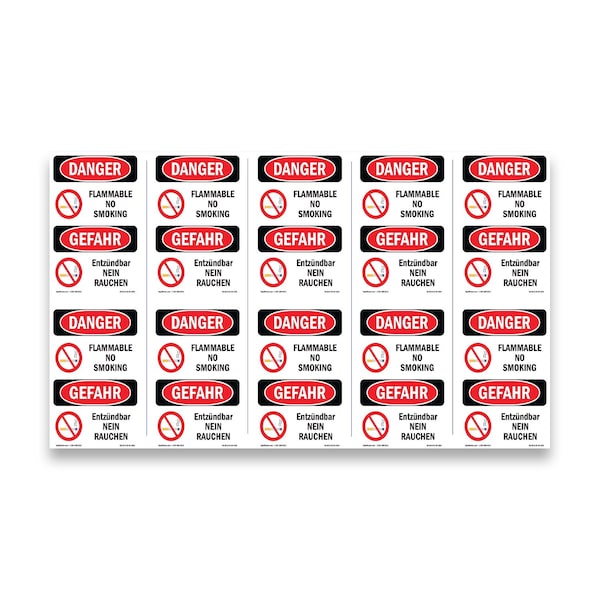 Signmission OSHA Danger Sign, Flammable No Smoking Bilingual, 5in X 3.5in Decal, 10PK, OS-DS-D-35-VG-1824-10PK OS-DS-D-35-VG-1824-10PK - main