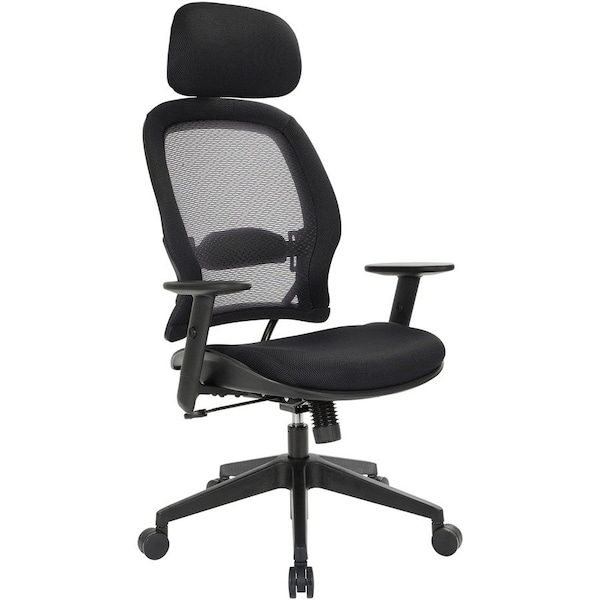 Office Star Professional Air Grid Chair with Adjustable Headrest, Mesh Seat Material, 5-star Base, Black 55403 - main