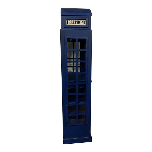 Homeroots Vintage Blue Wooden Phone Booth Bar Cabinet 388259 - main