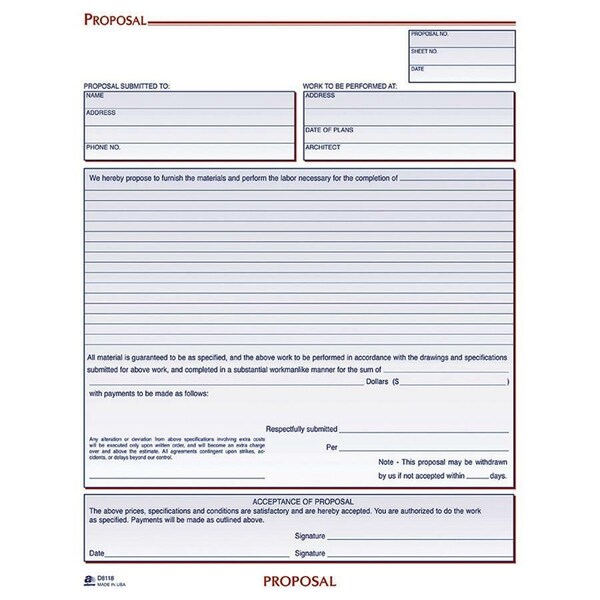 Adams Proposal Book- Includes Carbon- 50 ST per BK D8118 - main