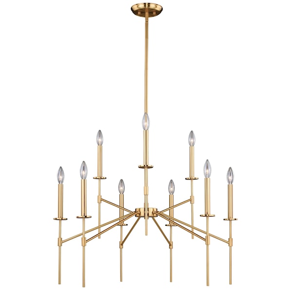Vaxcel Kedzie 9 Light Brass Mid-Century Modern Chandelier H0180 - main