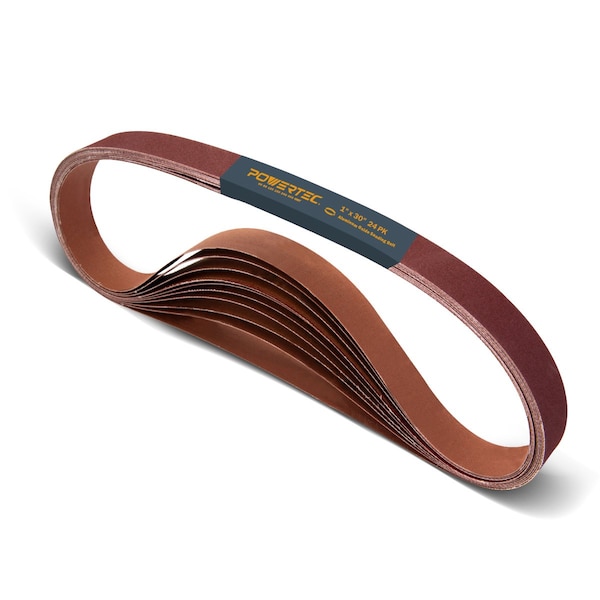 Powertec Sanding Belt, 1 in W, 30 in L, 4 Each of 60/80/120/180/240/400 Grits, Aluminum Oxide, 24PK 11127-2N - main