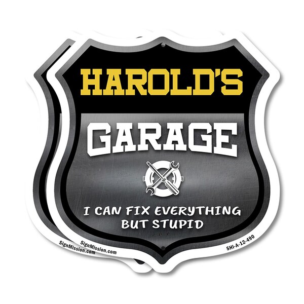 Signmission Harold's Garage I Can Fix Everything But Stupid, 12 inch X 12 inch, Aluminum Metal Sign, 2PK SHI-A-2PACK-12-490-HAROLD - main