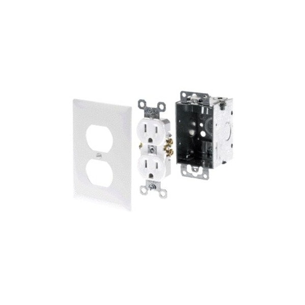 On-Q Duplex Power Kit - Includes Electrical Box, Duplex Receptacle, and Faceplate - White F7526 - main