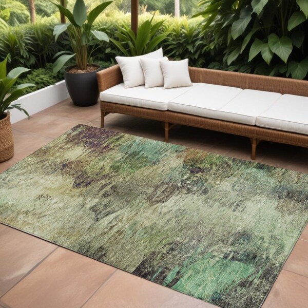 Homeroots 10' X 14' Beige Green And Artichoke Green Abstract Washable Indoor Outdoor Area Rug 577618 - main