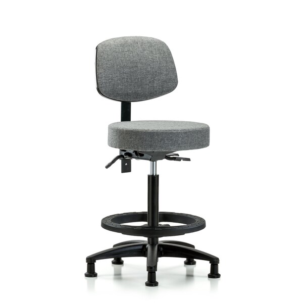 Blue Ridge Ergonomics Rutledge Fab Stool with Back - High Bench Height with Black Foot Ring and Stat Glides in Gray Fab BR-FHBST-RG-T0-BF-RG-F44 - main