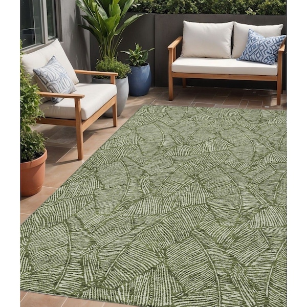 Homeroots 5' X 8' Olive Green And Light Green Floral Washable Indoor Outdoor Area Rug 594648 - main