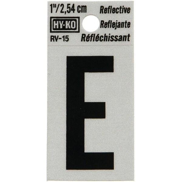 Hy-Ko Reflective Letter, Character: E, 1 in H Character, Black Character, Silver Background, Vinyl RV-15/E - main