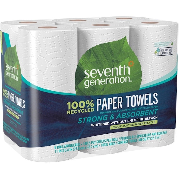 Seventh Generation Paper Towels, 140 Sheets, White, 6 PK SEV13731 - main