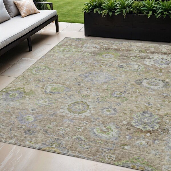 Homeroots 5' X 8' Beige Gray And Green Floral Washable Indoor Outdoor Area Rug 604061 - main