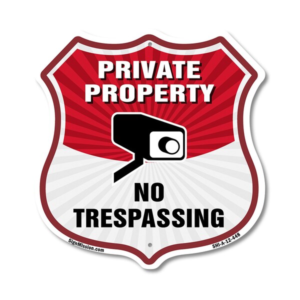 Signmission Private Property Shield Sign No Trespass, 12 Inch X 12 Inch, Aluminum Metal Sign SHI-A-12-448 - main