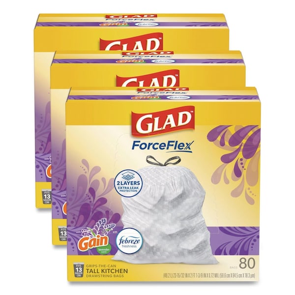 Glad 13 gal Trash Bags, 24 in x 27.38 in, Extra Heavy-Duty, .95 Mil, White, 240 PK 78902 - main