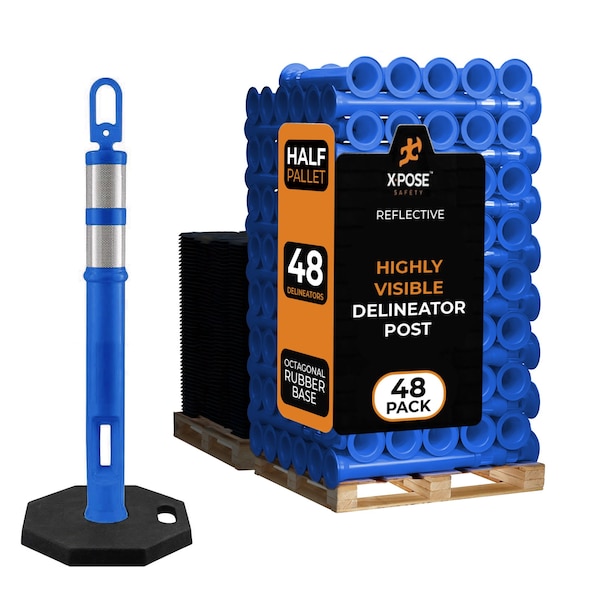 Xpose Safety 42in Ring Loop Blue Traffic Delineator Post with 13 LB PVC Base, Half Pallet, 48PK DLRB-BLU-42-HP48-X - main