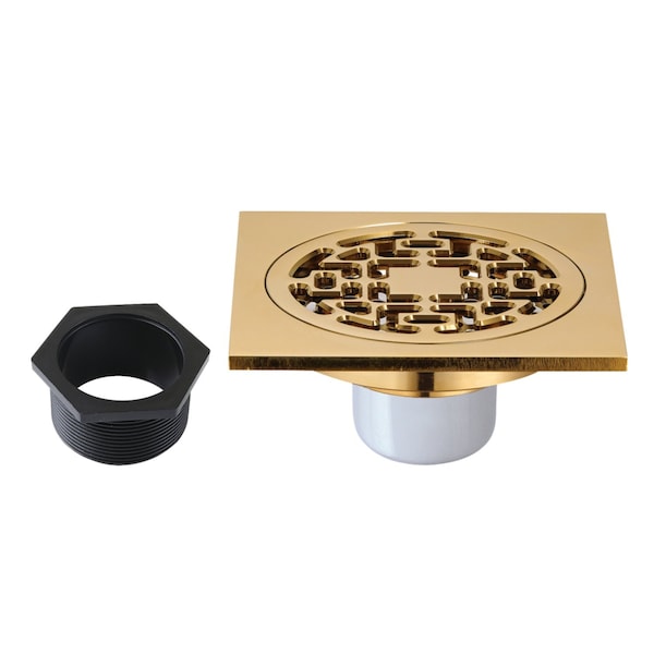 Kingston Brass 4" Brass Square Grid Shower Drain with Flange, Brushed Brass BSF4272BB - main