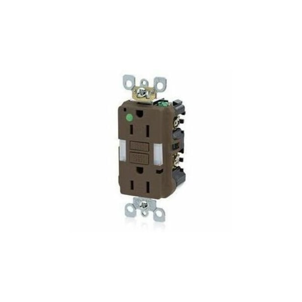 Leviton GFIRcptcl, 15A, 125VAC, Brn, Thermoplastic GFNL1-HG - main