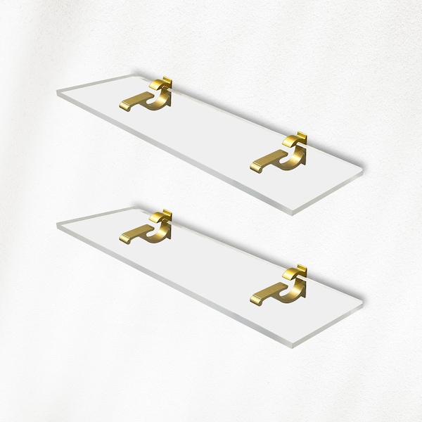 Fab Glass And Mirror Acrylic Shelf 6 x 14.5inces Bronze Bracket 3/4in Thickness Acrylic Pack of 2 AS19CC-6x14BR2P - main