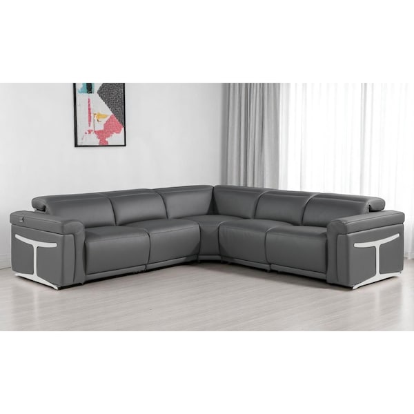 Homeroots Gray Italian Leather Modular L Shaped Five Piece Corner Sectional 534864 - main