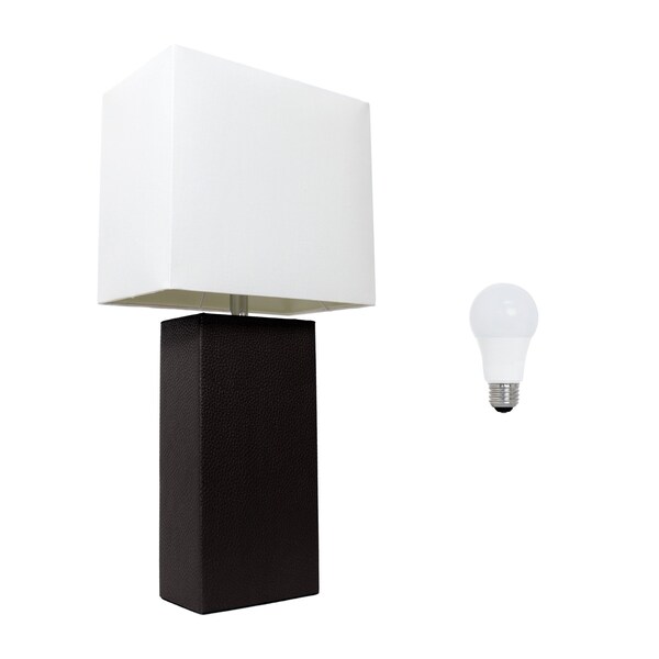 Homeroots 21" Black Faux Leather Table Lamp LED With White Shade 643000 - main