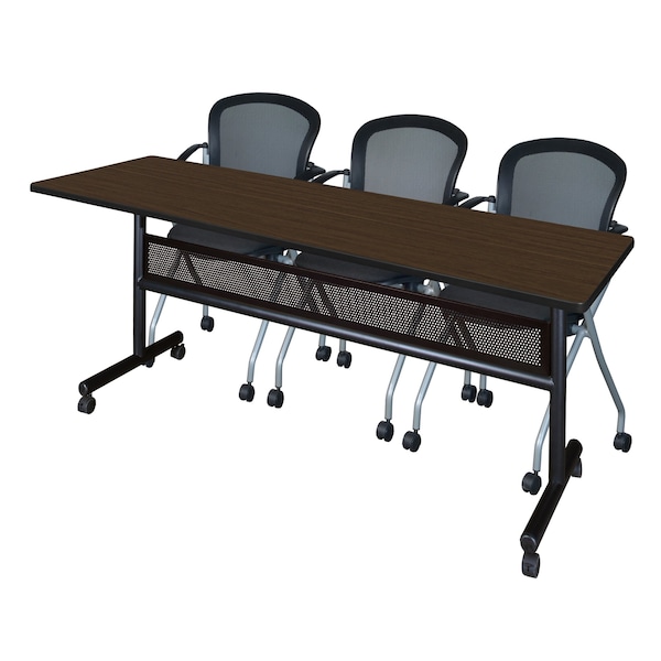 Regency Kobe Flip-Top Privacy Nesting Table W/ 2 Cadence Nest Chairs, 84 in W, 24 in L, Neo Walnut MKFTM8424NW23BK - main