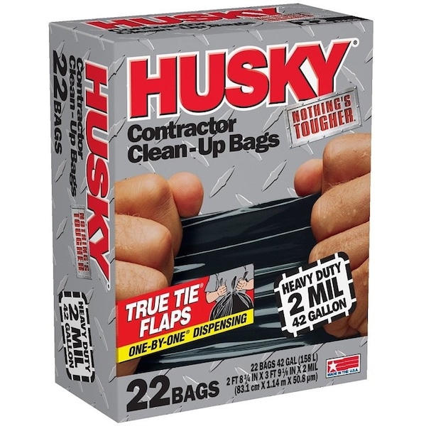 Husky Contractor Clean-Up Bag, 42 gal Capacity, Poly, Black HK42WC022B - main