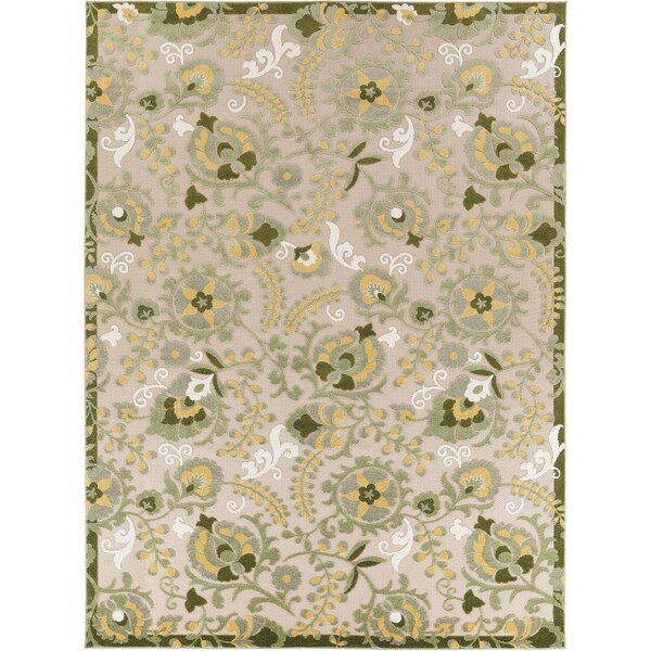 Homeroots 8' X 11' Ivory Green And Yellow Floral Indoor Outdoor Area Rug 548088 - main
