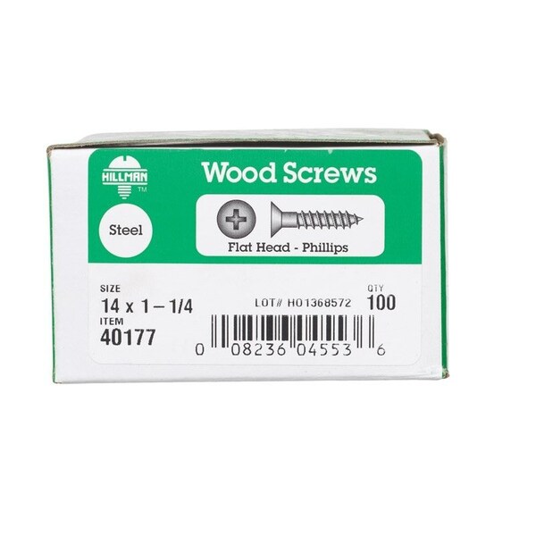 Hillman No. 14 X 1-1/4 in. L Phillips Zinc-Plated Coarse Wood Screws, 100PK 40177 - main