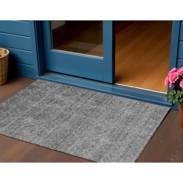 Homeroots 3' X 5' Gray And Charcoal Floral Washable Indoor Outdoor Area Rug 605723 - main