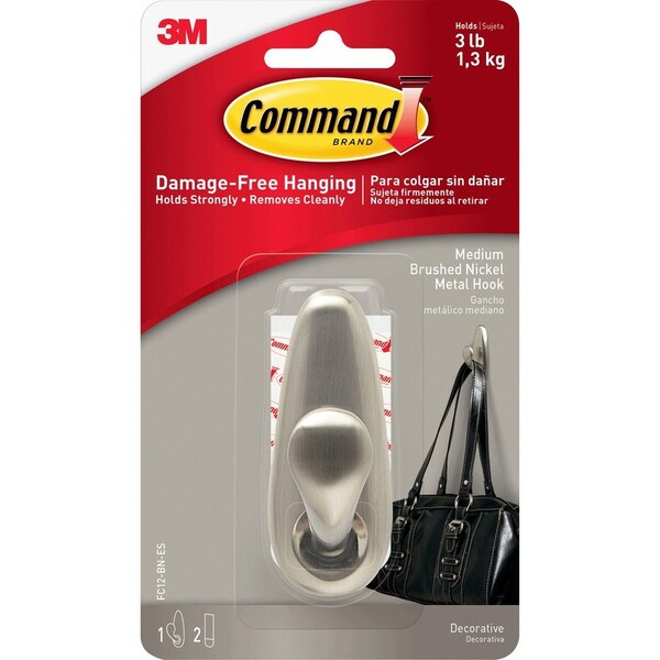 Command Hook, Nickel, Metal, 1 1/4 in D FC12-BN-ES - main