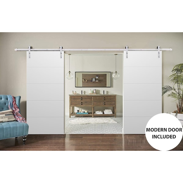 Sartodoors Sliding Double Barn Doors with Hardware, Planum 0010 Matte Grey, 13FT Rail Hangers Sturdy Set, Mode PLANUM0010DB-S-GRE-4884 - main