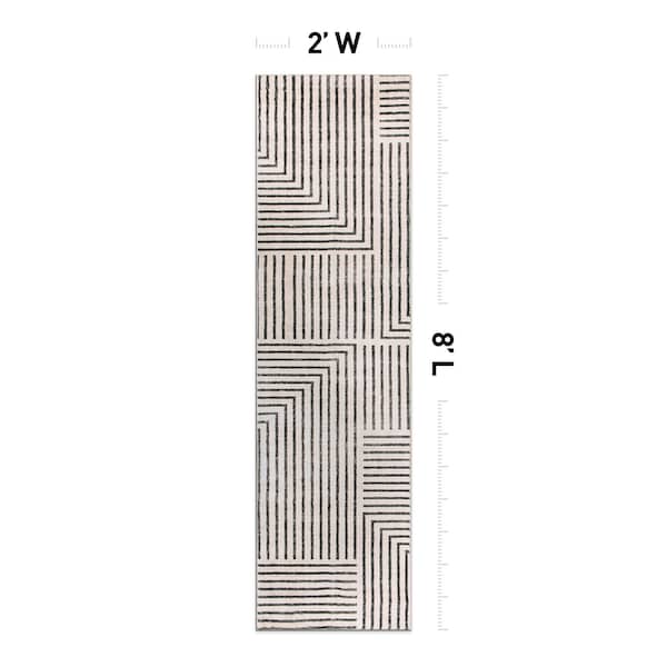 World Rug Gallery Distressed Bohemian Stripes Washable Non Slip Runner Rug 2 ft x 8 ft Beige WR76BEIGE2X8 - main