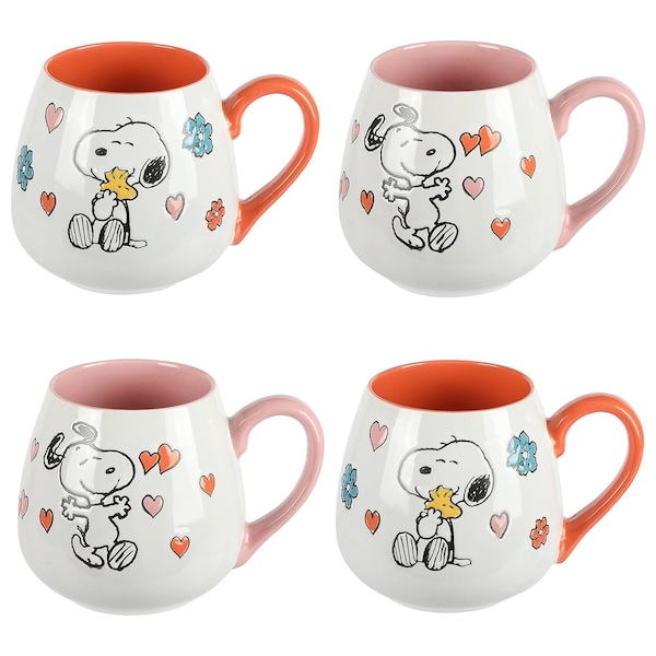 Peanuts Mothers Baby 4 Piece 20 Ounce Stoneware Belly Mug Set in Orange and Pink 750121015M - main