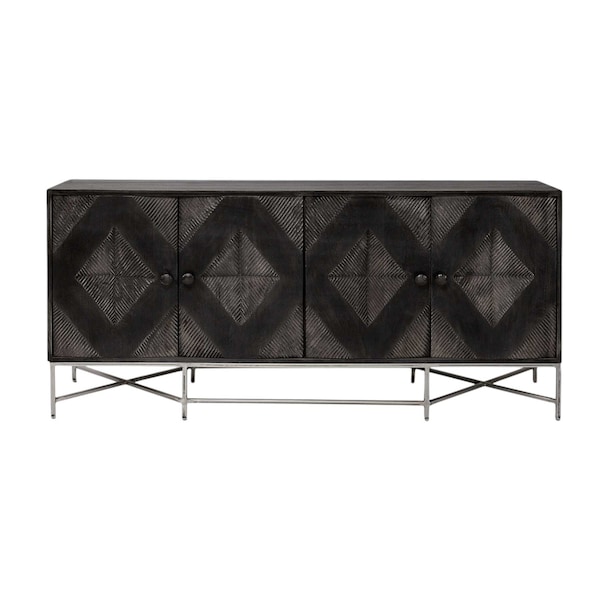 Homeroots 72in Black Solid Wood Sideboard with Four Doors 380241 - main