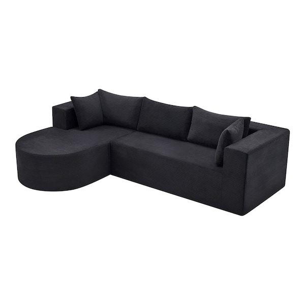 Homeroots 105" Black Corduroy Modular Sofa Chaise With Toss Pillows 723851 - main