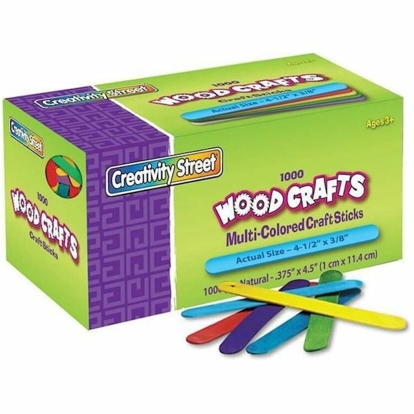 Creativity Street Regular Craft Sticks, Bright Hues Assorted, 4 1/2 x3/8, PK2000 PAC3775-02 - main