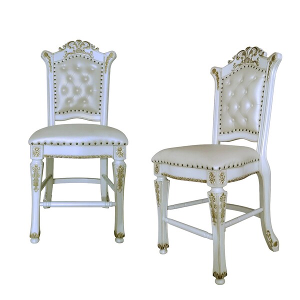 Homeroots Set of Two 24" Pearl and White Faux Leather and Wood Counter Height Bar Chairs, 2PK 573455 - main