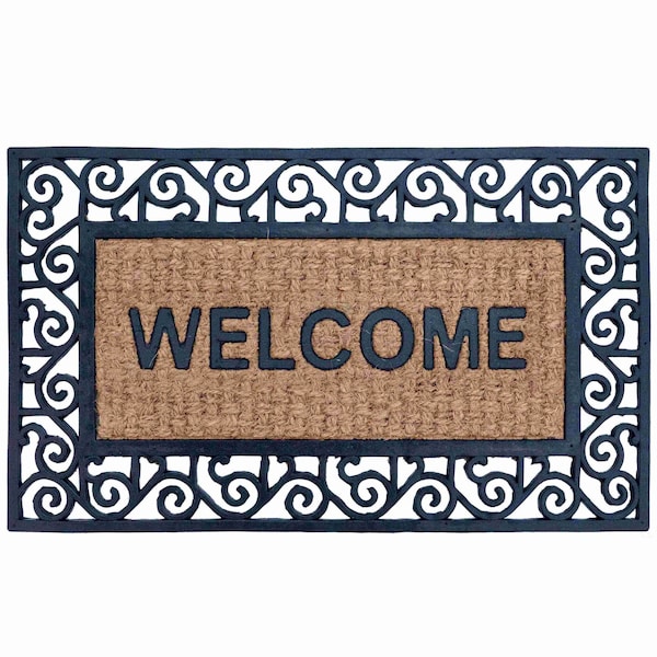 Gardenised Natural Coir and Non-Slip Rubber Doormat with Embossed Welcome Design, Warm Welcome QI004889 - main
