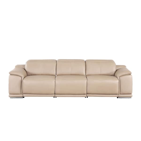 Homeroots 107" Beige Top Grain Leather Reclining USB Sofa 643695 - main