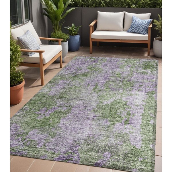 Homeroots 5' X 8' Green and Purple Abstract Washable Non Skid Indoor Outdoor Area Rug 564273 - main