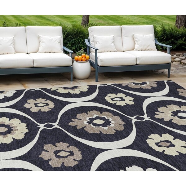 Homeroots 9' X 12' Black Ivory And Taupe Medallion Washable Indoor Outdoor Area Rug 589594 - main