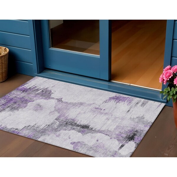 Homeroots 3' X 5' Purple Lavender And Gray Abstract Washable Indoor Outdoor Area Rug 582674 - main