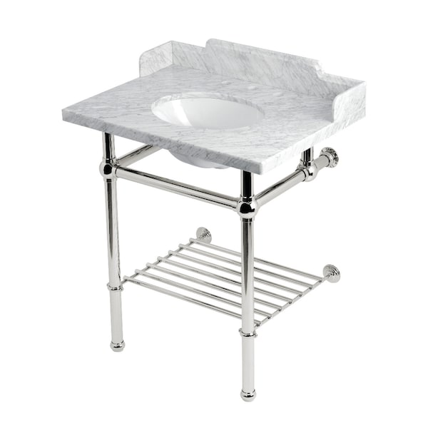 Kingston Brass 30-Inch Carrara Marble Console Sink with Brass Legs and Shelf, 8-Inch, 3-Hole LMS30MBB6 - main