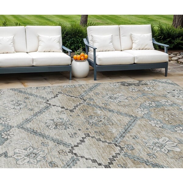 Homeroots 10' X 14' Beige Taupe And Tan Floral Washable Indoor Outdoor Area Rug 588863 - main