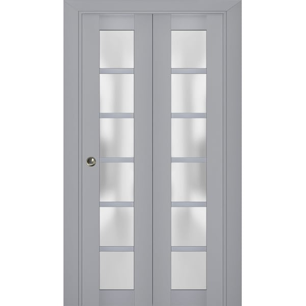 Sartodoors Sliding Closet Bi-fold Doors Grey Solid Core Modern Interior VEREGIO7602BF-GRE-56 x 96 (2* 28x96) - main