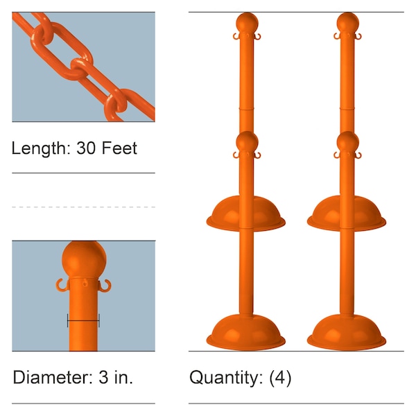 Mr. Chain Safety Orange Heavy Duty Stowable Stanchion and Chain Kit 73612-4 - main